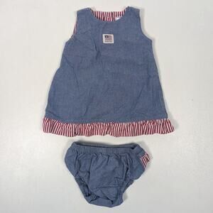Baby Gap Dress Girl Size 3-6m Chambray USA Flag Red Stripe Casual Fourth of July